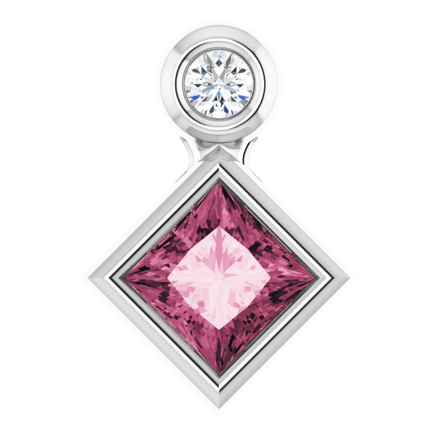 Platinum 4x4 mm Square Natural Pink Tourmaline & .03 CT Natural Diamond Pendant